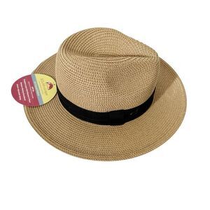Solar Escape Unisex Tan Straw Beach UPF 50 Vacation Adjustable Fedora Hat